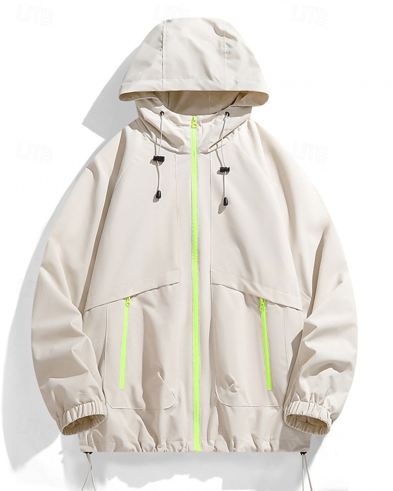 Herren Windjacke Softshelljacke Außen Wasserdicht Winddicht Wanderoutfits Wanderbekleidung Frühling Herbst Oberteil Camping / Wandern / Höhlenforschung Laufen Einfarbig Schwarz Weiß 2025 - $26.99 –P4