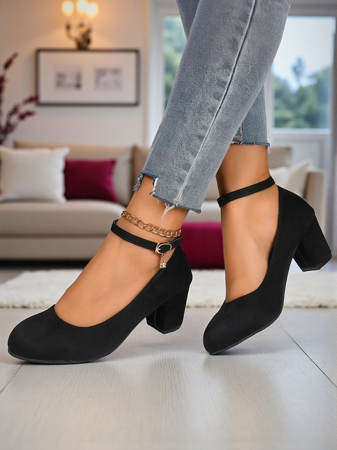 Sapatos Mary Jane femininos de salto bloco vermelho - sapatos sociais de camurça sintética com bico redondo e tira no tornozelo, estilo vintage para escritório, festas e uso diário de 2025 por $26.99 –P2