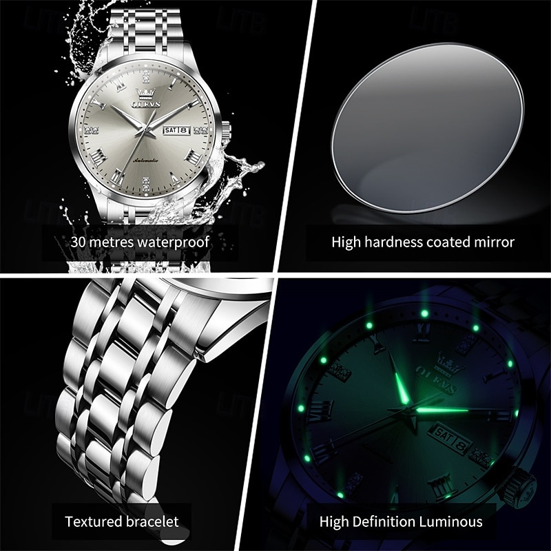 The New Olevs Brand Men'S Business Fully Automatic Mechanical Watch Is Waterproof Luminous Calendar And Day Display Fashionable And Trendy Men'S Watch Casual Sports Wristwatch 2025 - $68.99 –P8