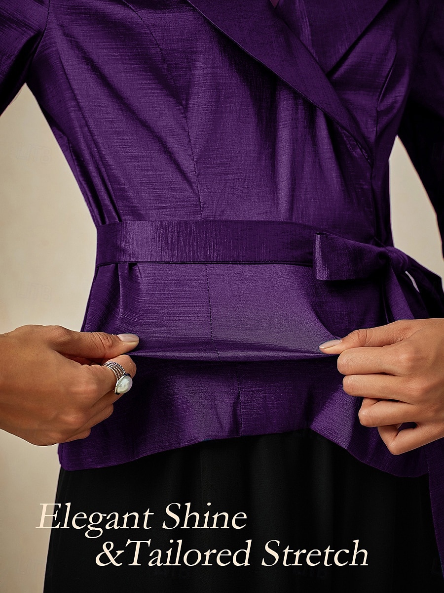 Women's Blouse Evening Tops Solid Color Plain Elegant Metallic Stylish 3/4 Length Sleeve V Neck Regular Tops Wedding Guest Evening Party Semi Formal Tie Front Eggplant Spring, Fall, Winter, Summer 2025 - $79.99 –P3