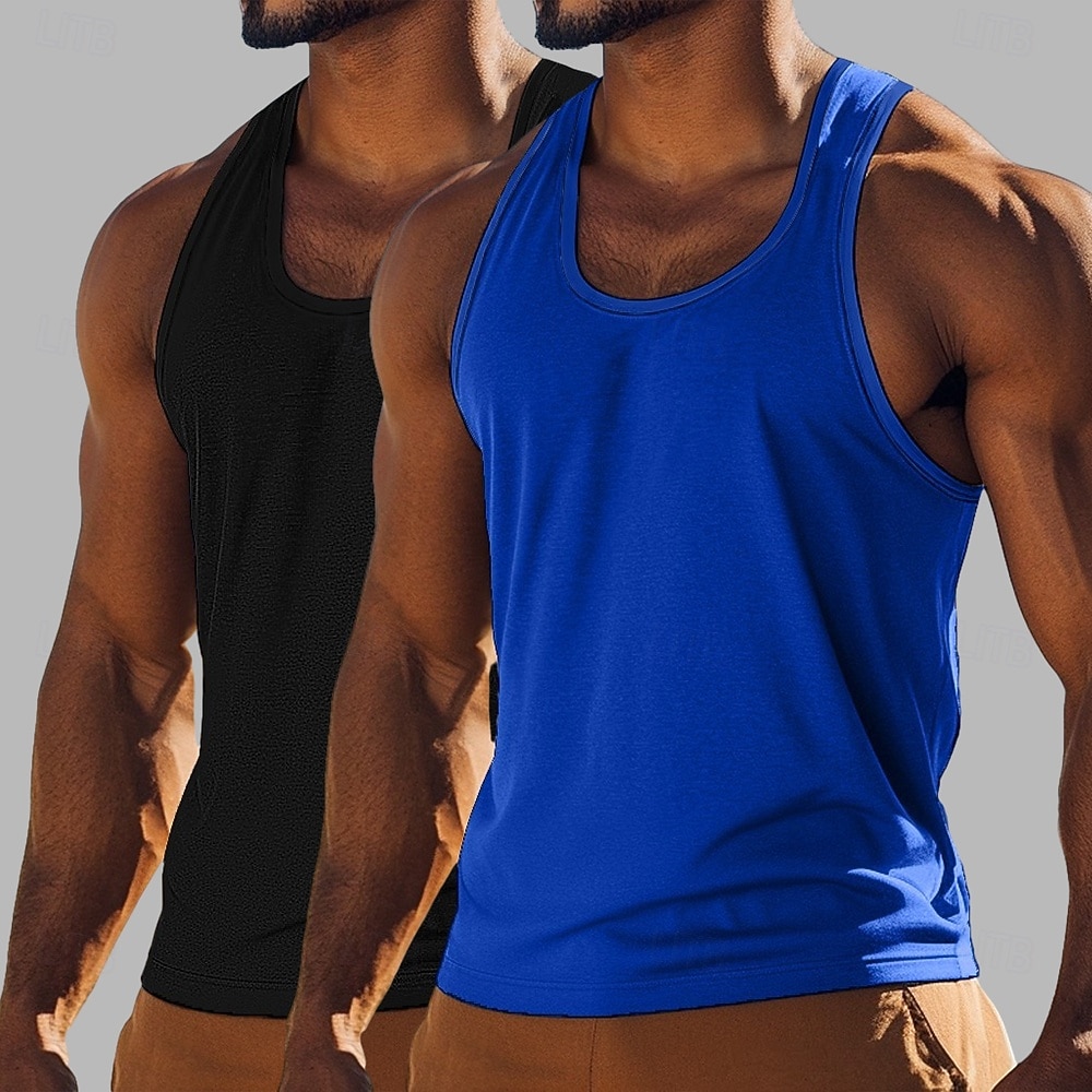 Men's Tank Top Vest Undershirt Sleeveless Shirt Sleeveless Crewneck Scoop Neck Summer Solid Color Plain Fashion Classic Casual 2 Piece Multi-pack Casual Gym Street Royal Blue+Black Top Tee for Men 2026 - $17.99 –P9