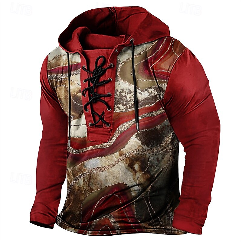 Bărbați Tricou Tricouri Tee Top Tricou cu maneca lunga Manșon Lung Capișon Primăvară Toamnă Imprimeu Epocă Designer De Bază Cu Șiret Vacanță Stradă Ieșire Roșu-aprins Mov Maro Top tricou pentru 2025 - $36.99 –P2
