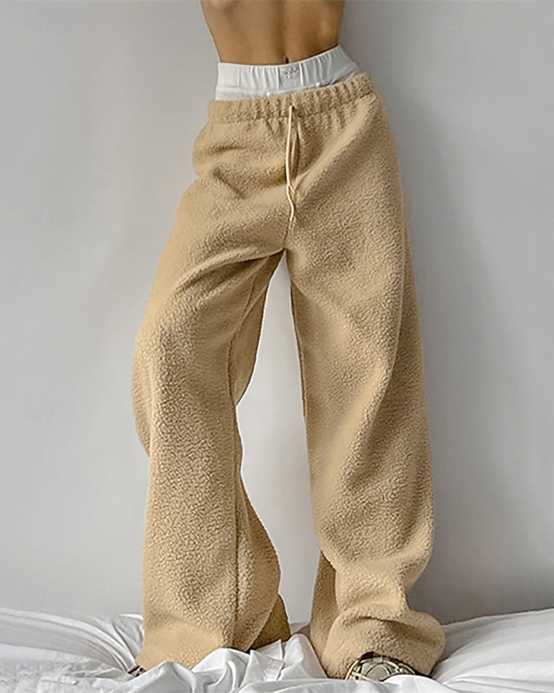 Dam Fleecebyxor Byxor Rak Mode Streetwear Fullängd Hög midja Slät Snörning Elastisk midja Mateial som andas Bekväm Microelastisk Gata Dagliga kläder Utekväll Vit Brun Kaki Höst Vinter Normal 2025 - $32.99 –P2