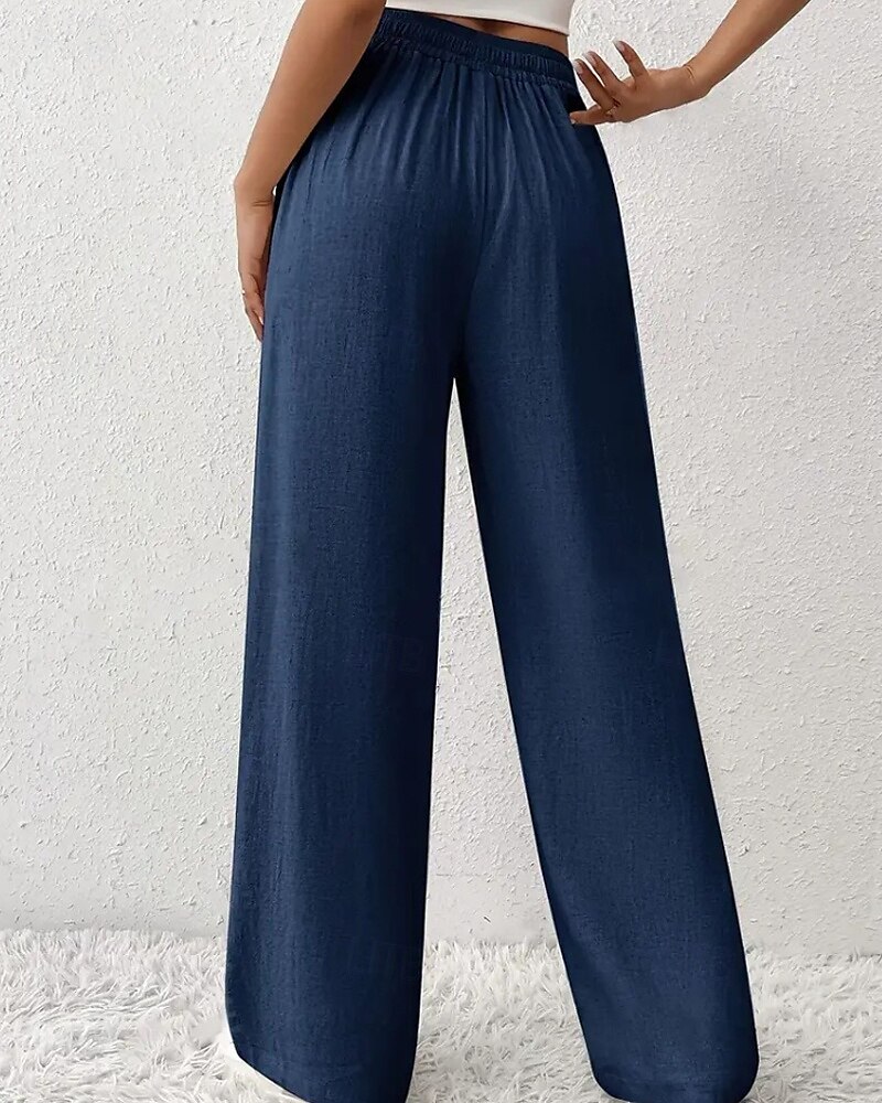 Femmes Jambe large Slacks Streetwear Occasionnel Longueur complète Naturel Uni Avec Poches Conception à cordon élastique Confortable Rue Tenue quotidienne Week-end Noir Rose Vert Véronèse Bleu Automne de 2025 ? $17.99 –P9