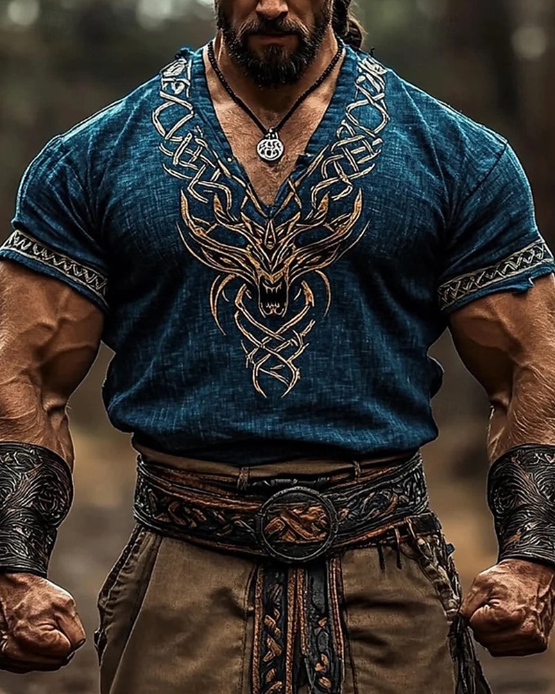 Férfi Póló Pólók Rövidujjú póló Tee Top Rövid ujjú V-alakú Nyár Fa Viking Szüret Dizájn Etnikai stílus Nyomtatott Vakáció Utca Alkalmi Medence Khakizöld Sötétkék Férfi felső póló 2025 - $17.99 –P2