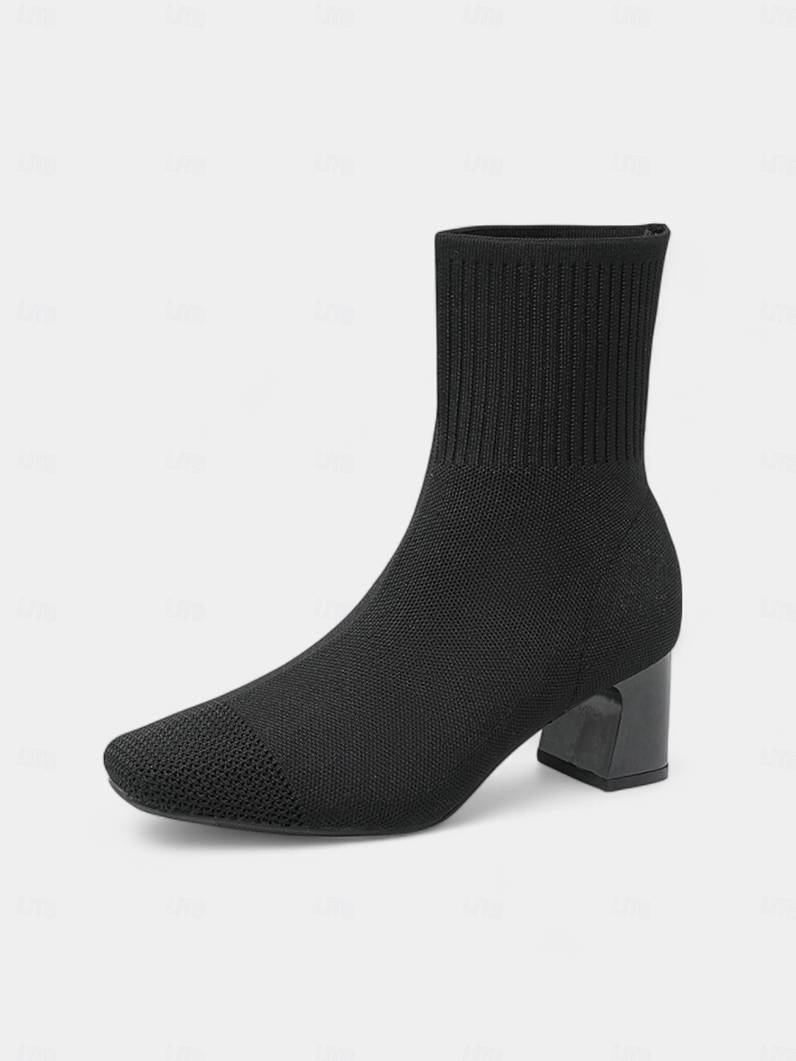 Marineblaue Strick-Sockenstiefel für Damen – spitze Stretch-Stiefeletten mit Blockabsatz für elegante Alltags- und Herbstoutfits 2025 - $46.99 –P6