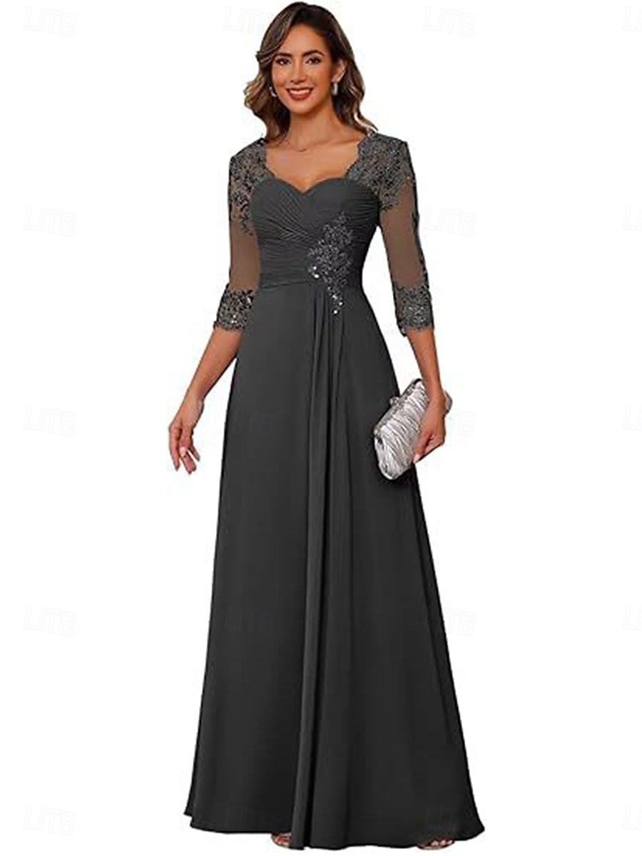 A-linje Kjole til brudens mor Elegant Enkel V-hals Gulvlengde Chiffon 3/4 ermer med Ensfarget 2025 2025 - $119.99 –P11