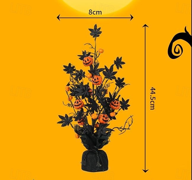 Kunstig potteplante med halloween-gresskar og lønneblader, skummel dekorasjon med svart gresskartre, skummel halloween-borddekorasjon til hjem, fest, innendørs bruk 2025 - $29.99 –P3
