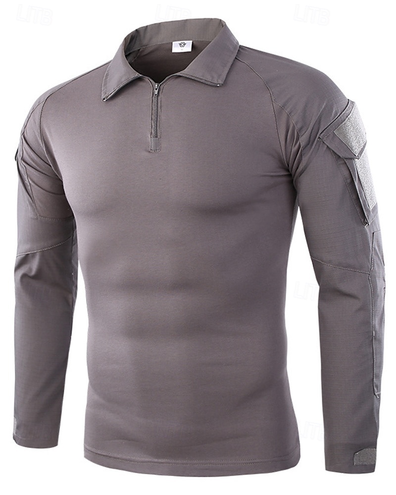 Per uomo Felpa con mezza zip Felpa militare Manica Lunga Collo alla coreana Top Esterno Traspirante Misto Cotone Mimetico Grigio scuro pitone nero Nero Viaggio Corsa del 2025 a $25.99 –P14