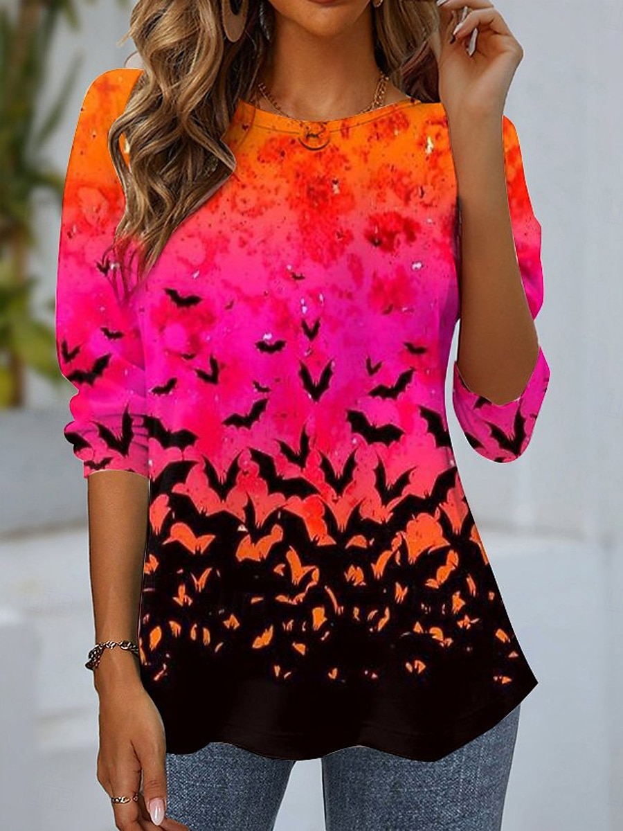 Halloween Per donna Maglietta Grafico Animale Vintage Moda Elegante Manica Lunga Girocollo Top Regolari Quotidiano Weekend Stampato Nero Viola Arancione Estate Primavera Autunno del 2025 a $22.99 –P1
