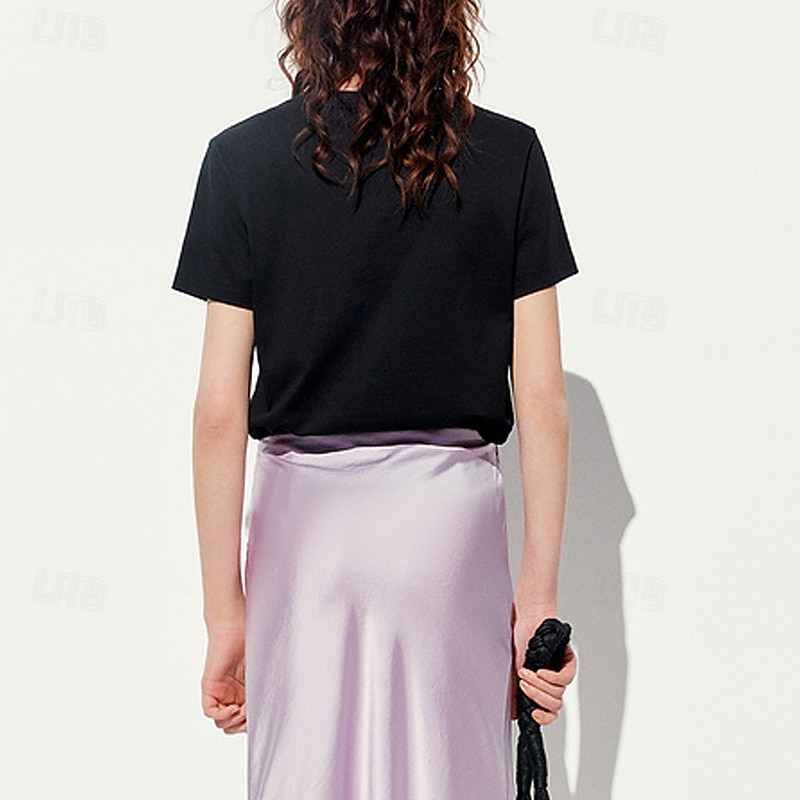 Maglietta da donna in 100% cotone con stampa di animali, gatti e lettere, elegante, basic, moderna, a maniche corte, girocollo, regular, per tutti i giorni, sportiva, per uscire, nera e bianca, del 2025 a $31.99 –P6