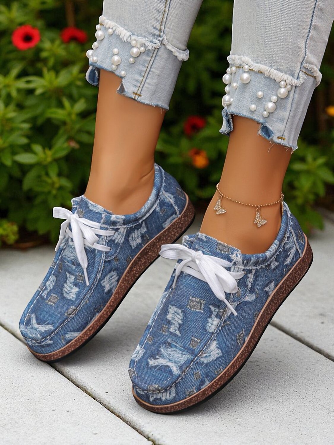 Damskie, sznurowane, wzorzyste buty codzienne – lekkie buty żeglarskie na pikniki w ogrodzie, spacery po parku i wizyty na farmie na świeżym powietrzu 2025 - $19.99 –P4
