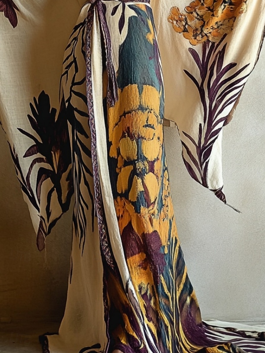 Robe longue femme Robe maxi Robe bohème Robe décontractée Robe trapèze Robe d'été Vintage Vacances Quotidien Plage Coupe classique Floral Manches longues Col V Beige Été Printemps Automne de 2025 ? $25.99 –P2