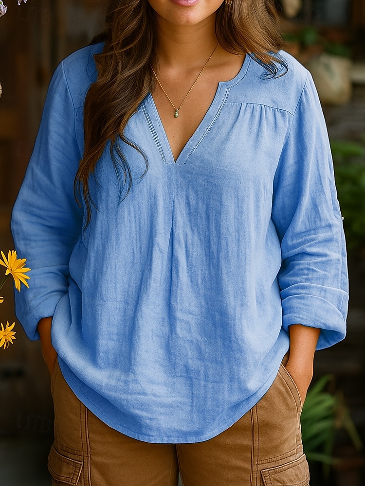 Per donna Camicia Semplice Quotidiano Manica Lunga Scollo a V Top Regolari Lavoro Ferie Arricciato Giallo Rosa Blu Viola Primavera Autunno del 2025 a $22.99 –P3