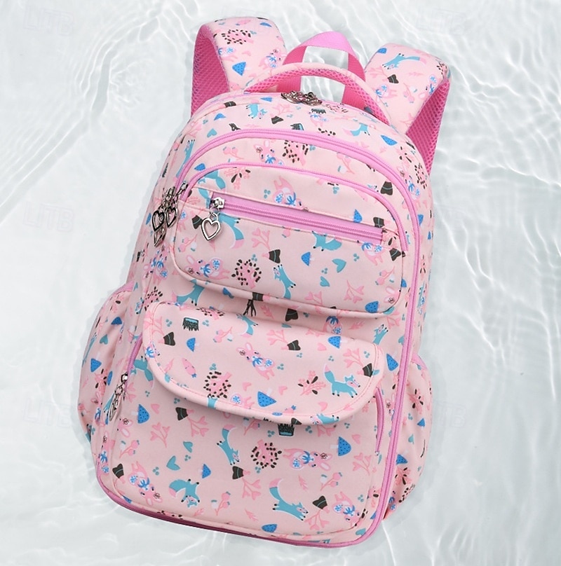 Zaino scolastico stampato per bambine con ciondolo a forma di cuore con cerniera, zaino multitasche leggero e impermeabile per studenti delle scuole elementari e medie, disponibile in rosa, viola, blu e beige del 2025 a $34.99 –P4