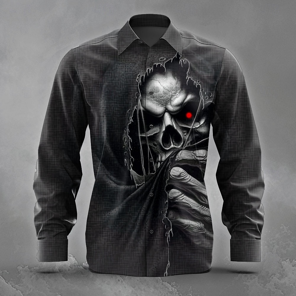 Hombre Cráneos Muerte Rasgado Camisa Abotonar la camisa Manga Larga Gótico punk oscuro Festivos Ropa de calle Verano Primavera Cuello Vuelto Impresión 3D camisas con cuello Negro 1 Negro 3 Negro 2025 - $25.99 –P1