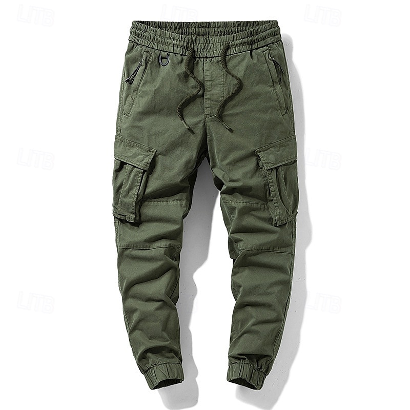 Homens Calças Cargo Calças Cintura elástica Com Cordão Bolso multi Tecido Vestível Ao ar livre Diário Acampar e Caminhar Moda Clássico Preto Verde Tropa de 2025 por €30.99 –P2