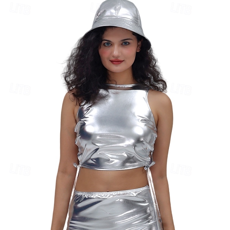 Metallisk 80-talet Glänsande latexpatent Magtröja Halterneck PU-läder Ensfärgat Dam Karnevalsdräkt Karnival Maskerad Fest Prideparad Pride månad Vuxna Topp 2025 - $20.99 –P14