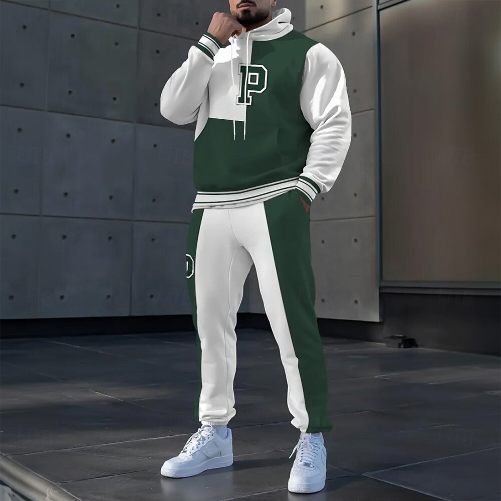 Homens Bloco de cor Letra 2pcs Conjuntos de moletom 3D Moletom Moletom com capuz Manga Longa Calças compridas Com Capuz Esportivo Casual Diário Roupa Esportiva Impressão 3D Primavera Outono Inverno de 2025 por $39.99 –P1