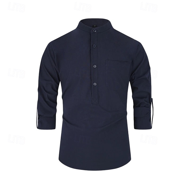 Voor heren Overhemd Zwart Wit Geel Rood Donker Marine Lange mouw Effen opa kraag School Formeel Kleding minimalistische 2025 - $23.99 –P21