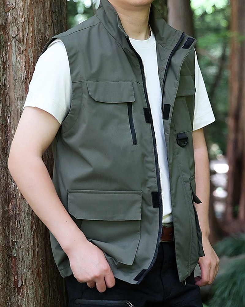Per uomo Gilet All'aperto Quotidiano Moda Casual Primavera Autunno Tasca Poliestere Confortevole Semplice Cerniera Collo alla coreana Vestibilità regolare Nero Rosso Blu Cachi Gilet del 2025 a $48.99 –P17