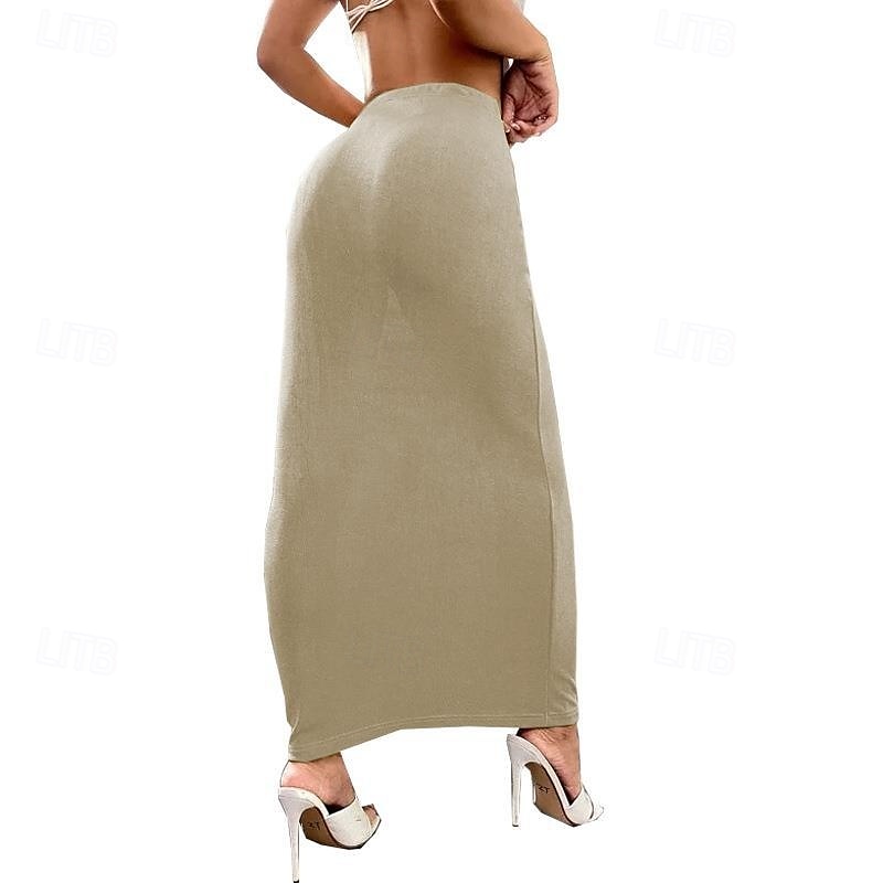 Femmes Jupe Moulant Occasionnel Maxi Taille Basse Jupes Uni Micro-Élastique Vacances Sortir Noir Amande Rose Marron Automne Polyester de 2025 ? $12.99 –P13