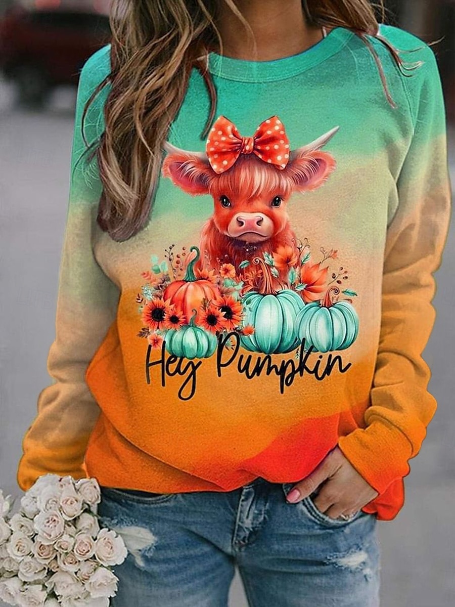 Sweat-shirts d'Halloween pour femmes, motif animal, décontracté, manches longues, col ras du cou, hauts classiques, décontracté, jaune, bleu, orange, vert, automne de 2025 ? $28.99 –P3
