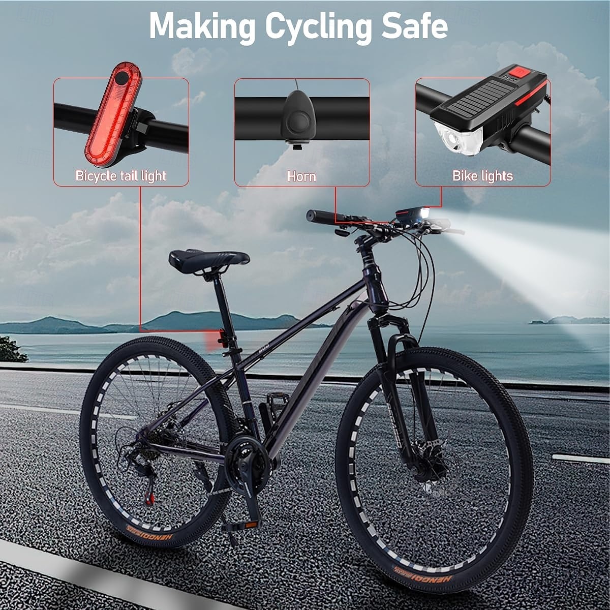 Luces solares recargables para bicicleta, luces nocturnas ultrabrillantes para bicicleta, faro delantero y luz trasera con timbre eléctrico, fáciles de instalar, impermeables, luces LED para bicicleta 2025 - $19.99 –P4