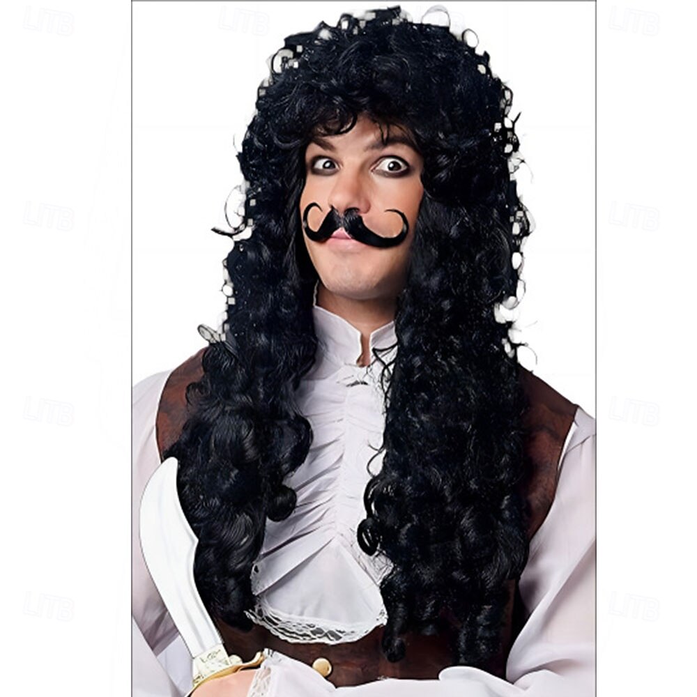 Piratenkapitän Herrenperücke Cos langes lockiges Haar Clown schwarz Halloween Punkrock Kopfbedeckung 2025 - $23.99 –P5