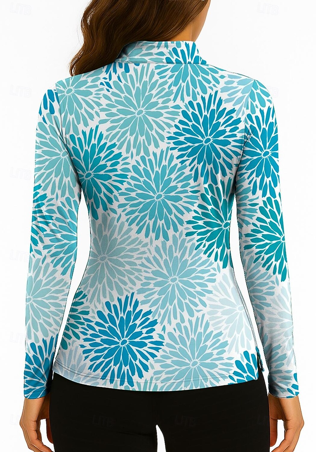 Women's Floral Golf Polo Shirt Tennis Shirt Tennis Sweatshirt Long Sleeve Print Quarter Zip Pullover UV Protection Elastic Breathable Volleyball Tennis Golf Zip Collar Shirt Polo Blue and White 2026 - $25.99 –P2