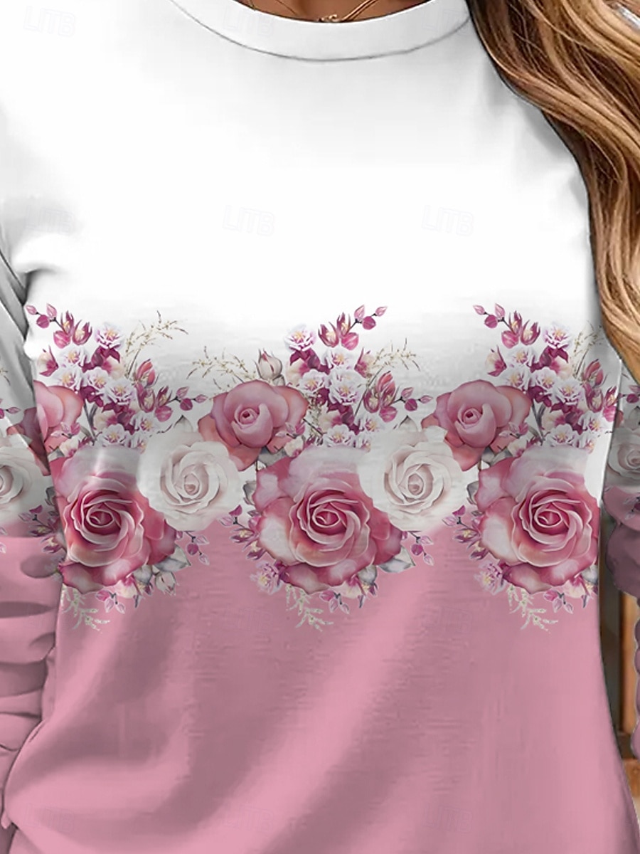 Femmes T-shirt Fleuri Graphique Plantes ancien Élégant Classique manche longue Col ras du cou Col rond Hauts Réguliers Quotidien Imprimé Jaune Rose Claire Bleu Violet Vert Été Printemps Automne de 2025 ? $22.99 –P3