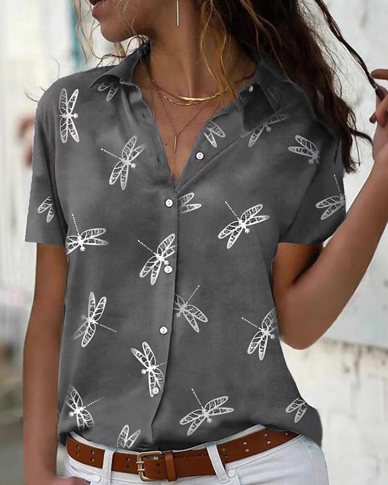 Pentru femei Cămașă Bluză Floare Modern Casual Manșon scurt Guler Cămașă Topuri obișnuite Zilnic Concediu Nasturi Imprimeu Roz Îmbujorat Albastru piscină Trifoi Gri Toamnă 2025 - $21.99 –P2