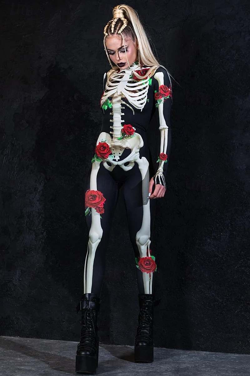 Lebka, kostra, cukrová lebka, body, halloween, skupinové kostýmy pro páry, celotělový kombinéza, strašidelný kostým pro pány, ženy, chlapce, děti, dospělé, představení, párty, klub, halloween, 2025 - $29.99 –P2