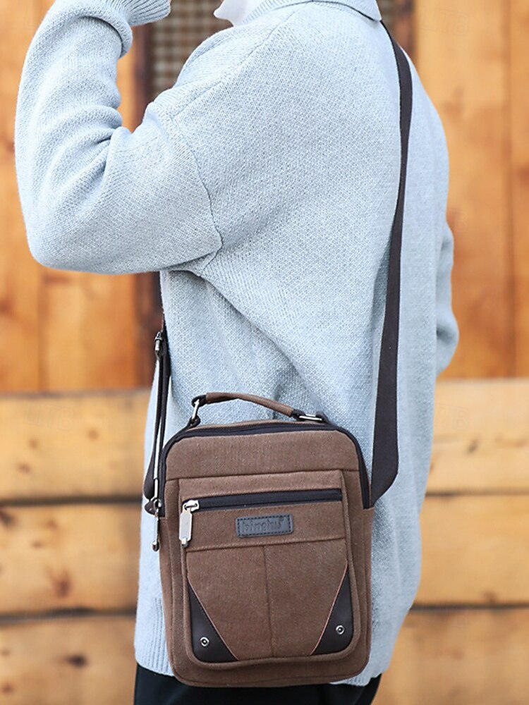 Borsa a tracolla da uomo in tela resistente all'acqua con design antigraffio, borsa a tracolla casual in stile vintage per esterni, viaggi e uso quotidiano del 2025 a $18.99 –P1