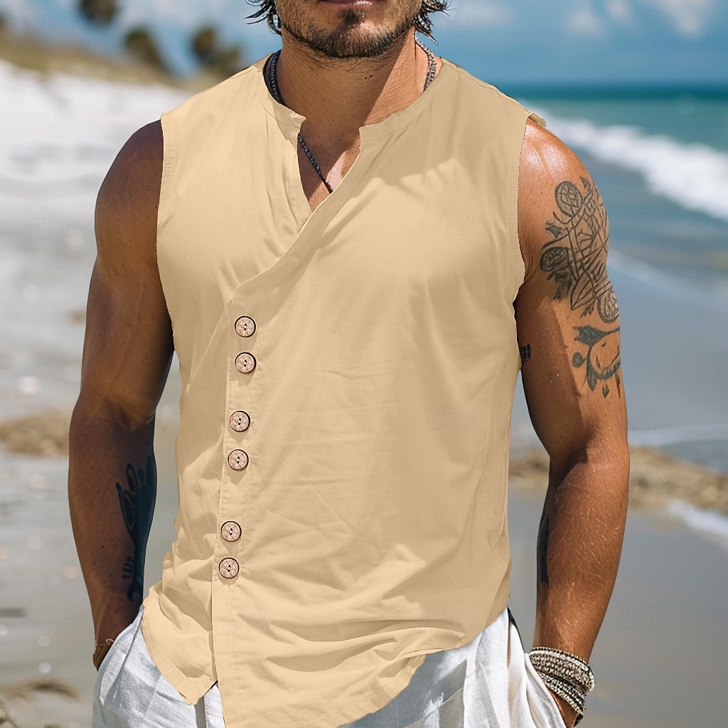 Hombre Camisa Camisa de lino Camisa de verano Camisa de playa camisa de la vendimia Camisa sin mangas Plano Vacaciones Festivos Negro Blanco Azul Piscina Caqui Sin Mangas Collar mandarín Verano 2025 - $19.99 –P8