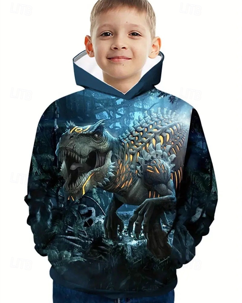 Pojkar 3D Djur Dinosaurie Huvtröja Långärmad Vår Höst Mode Streetwear Barn 4-12 år Huva Utomhus Ledigt Dagligen Normal 2025 - $18.99 –P2
