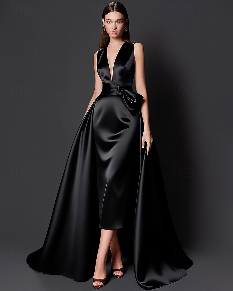Rochie de seară elegantă, verde auriu, în linie A, rochie formală de nuntă, lungime până la podea, fără mâneci, decolteu în V, culoarea șampanie, rochie de seară pentru mama miresei, satin elastic cu 2025 - $137.99 –P8