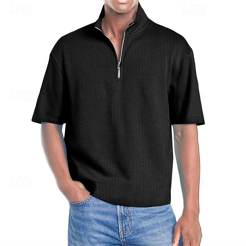Męskie Koszulki polo Koszulka polo z suwakiem 1/4 Dzienne zużycie Randka Quarter Zip Krótki rękaw Moda Podstawowy Równina Zamek Lato Regularny Wino Czarny Biały Granatowy Fioletowy Brązowy Koszulki 2025 - $20.99 –P3