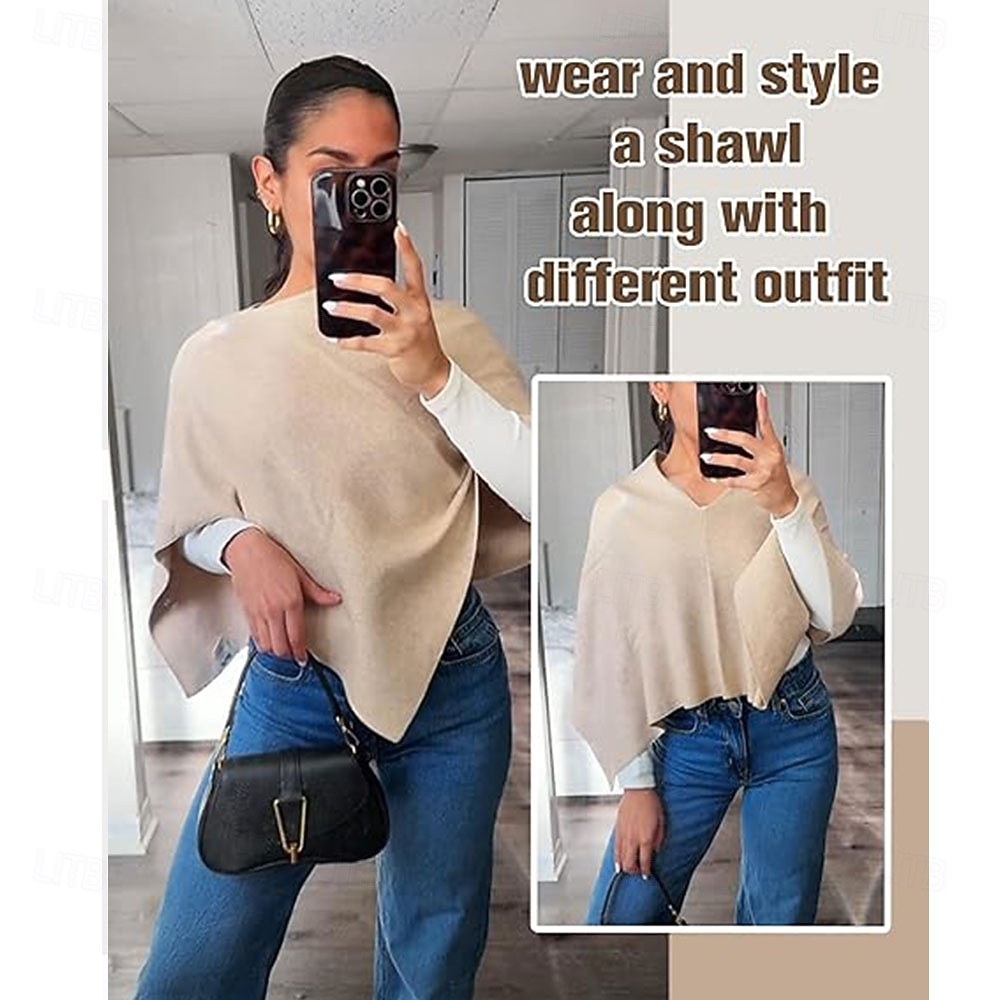 Women Capri Poncho Sweater Slimming Fit Cropped Versatile Shawl Soft Knit Wraps Cowl Neck Short Tops 2026 - $28.99 –P6