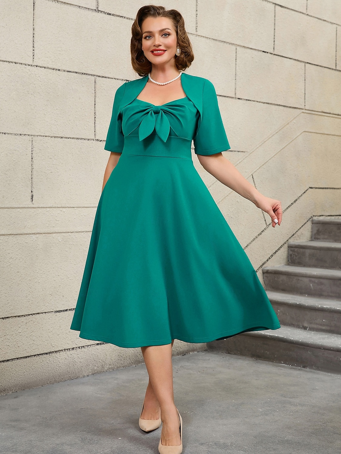 Retro 50. léta Rockabilly Polední A-Line šaty Flare šaty Větší velikosti Hranatý Dámské Dovolená Maturita Párty a večer Dospělé Šaty Jaro léto 2025 - $46.99 –P9