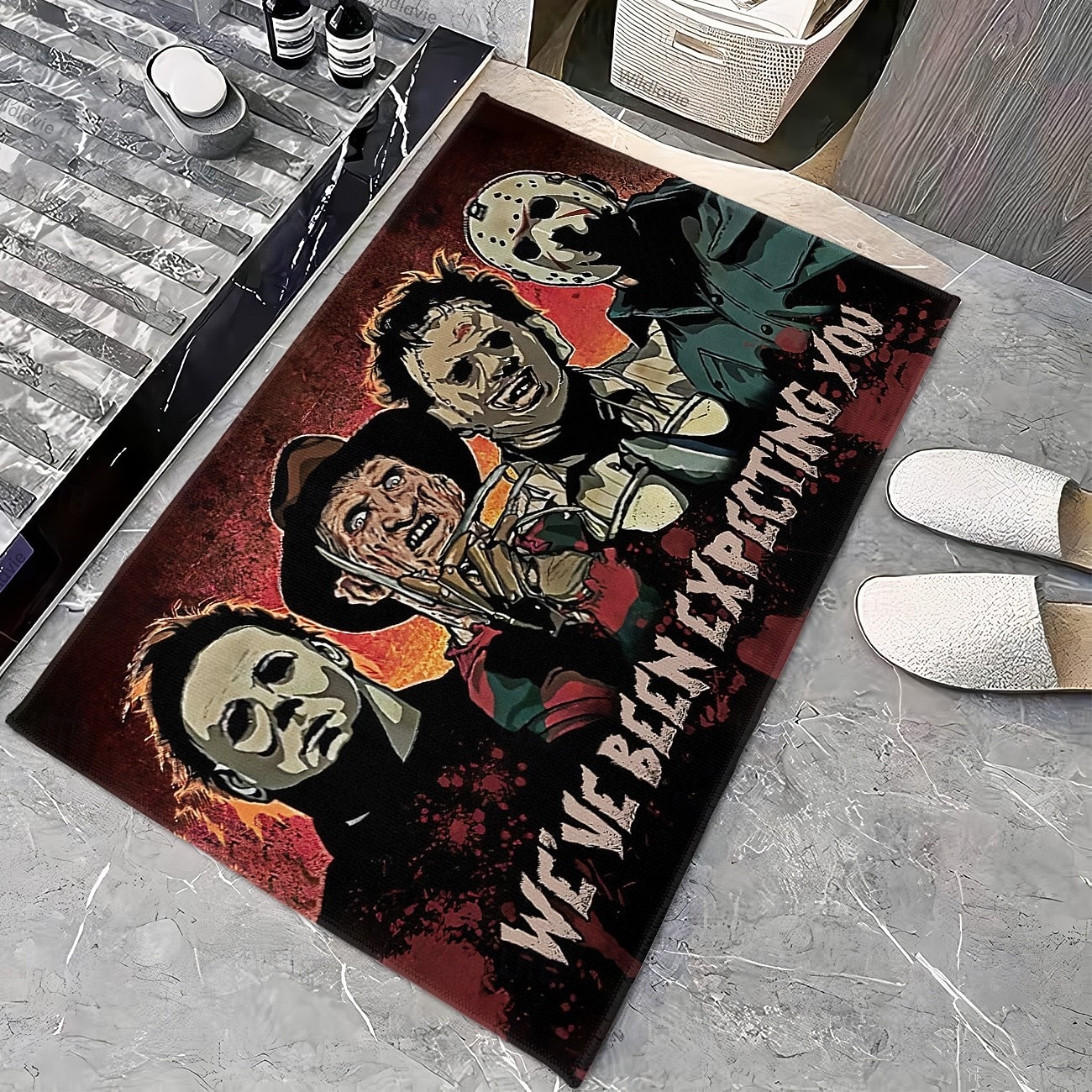 1ks halloweenská rohožka ke dveřím s hororovými postavičkami - protiskluzová, super savá, pratelná polyesterová koupelnová předložka pro vnitřní i venkovní použití 2025 - $10.99 –P4