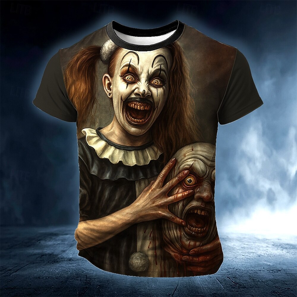 Halloween Herren Optische Täuschung 3D Clown T Shirt Kurzarm T-Shirt 3D-Druck Rundhalsausschnitt Hemd Übertrieben Designer Horror Party Straße Lässig Schwarz Sommer Frühling Ganzjahres Bekleidung S M 2025 - $17.99 –P1