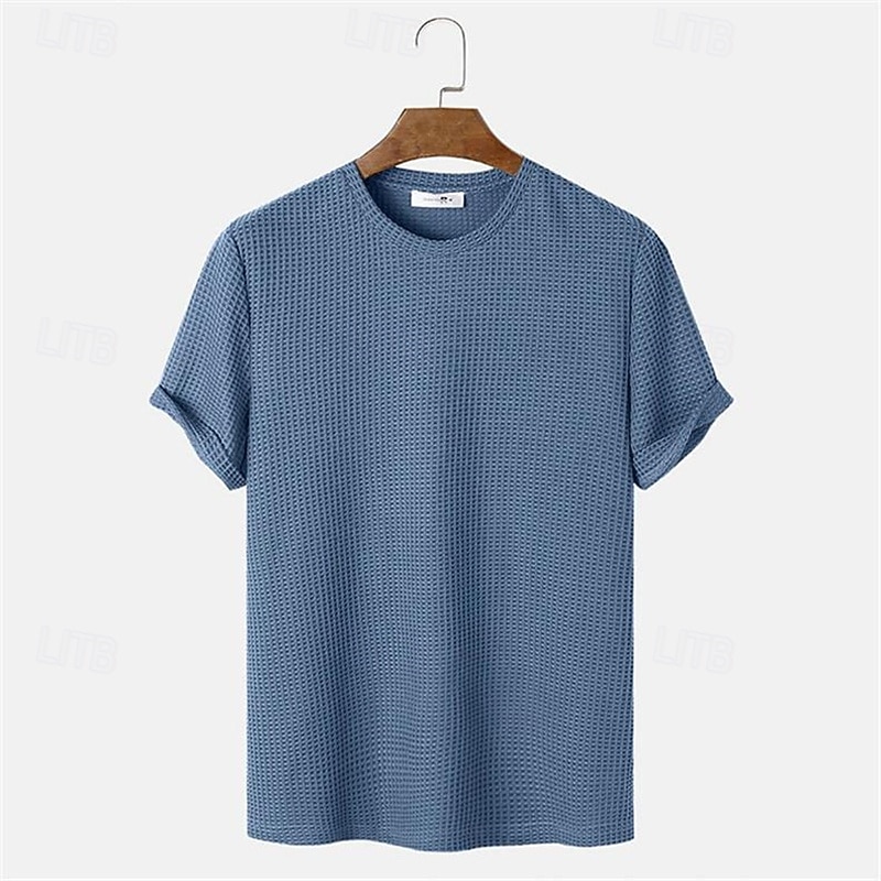 Per uomo Maglietta Waffle Maglietta Camicia a Maniche Corte Manica Corta Girocollo Estate Semplice Moda Designer Essenziale Jacquard Vacanza Streetwear Uscire Blu Cammello Beige Maglietta Top per Uomo del 2026 a $25.99 –P1
