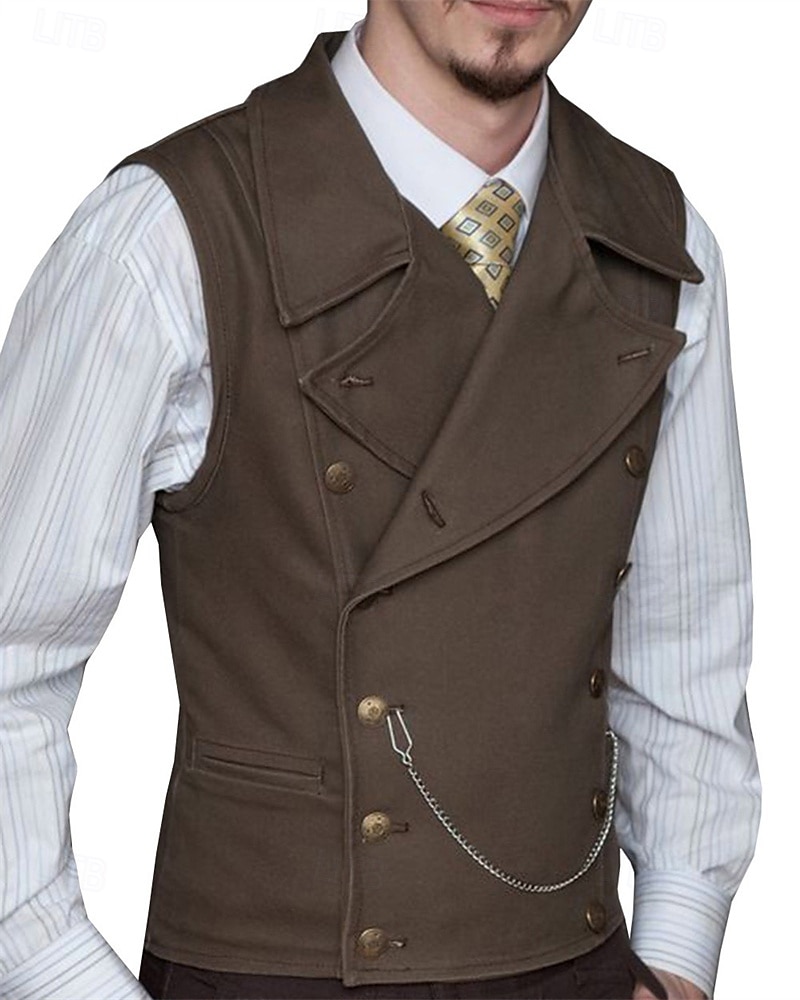 Hombre Chaleco Vacaciones Fiesta Negocio Moda Casual Primavera Otoño Bolsillo Botones Poliéster Cómodo Plano Botonadura Doble Diseño Ajuste regular Plata Negro Blanco Vino Chaleco 2025 - $58.99 –P13