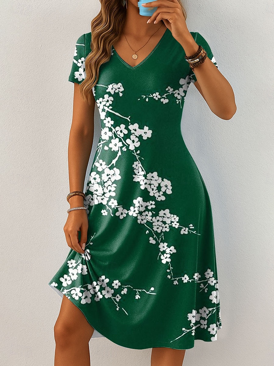 Damskie Sukienka mini Codzienne sukienki Sukienka t-shirtowa Sukienka letnia Sukienka A line Urlop Codzienny Boho Plaża Regularny Kwiaty Graficzny Krótki rękaw W serek Czarny Niebieski Fioletowy 2025 - $23.99 –P3
