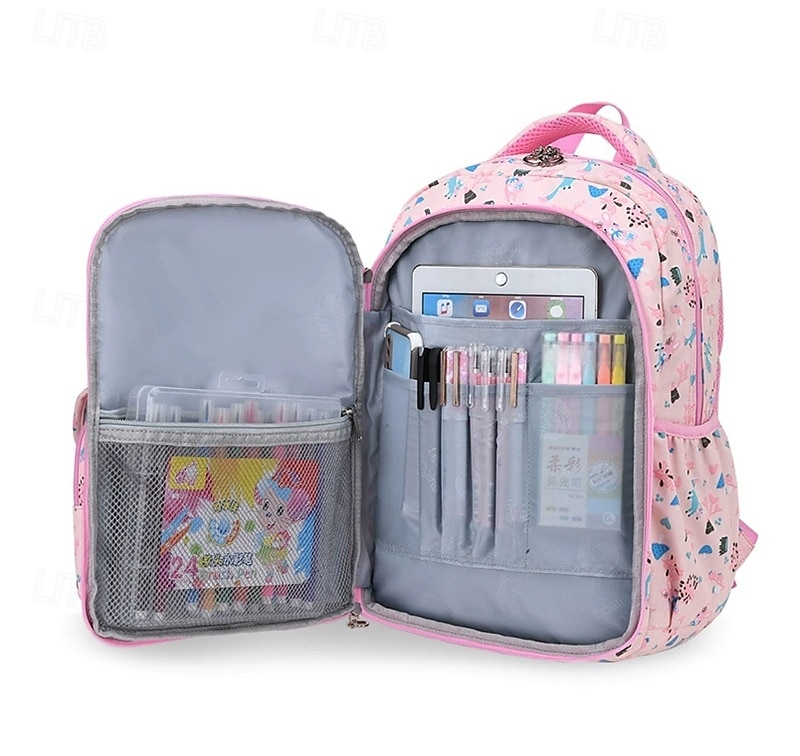 Zaino scolastico stampato per bambine con ciondolo a forma di cuore con cerniera, zaino multitasche leggero e impermeabile per studenti delle scuole elementari e medie, disponibile in rosa, viola, blu e beige del 2025 a $34.99 –P3