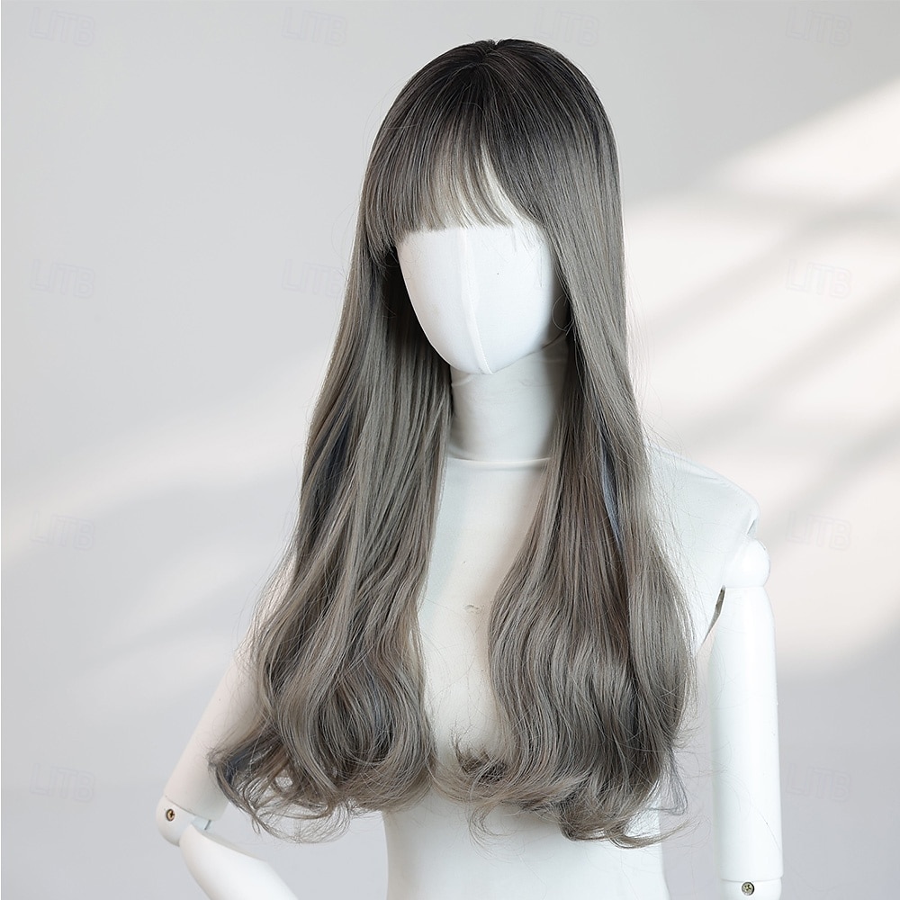 Women's 22″ Grey Wavy Ends Halloween Wig – Full Bangs, Heat‑Resistant Synthetic Long Hair for Costume & Fashion 2026 - $31.99 –P4