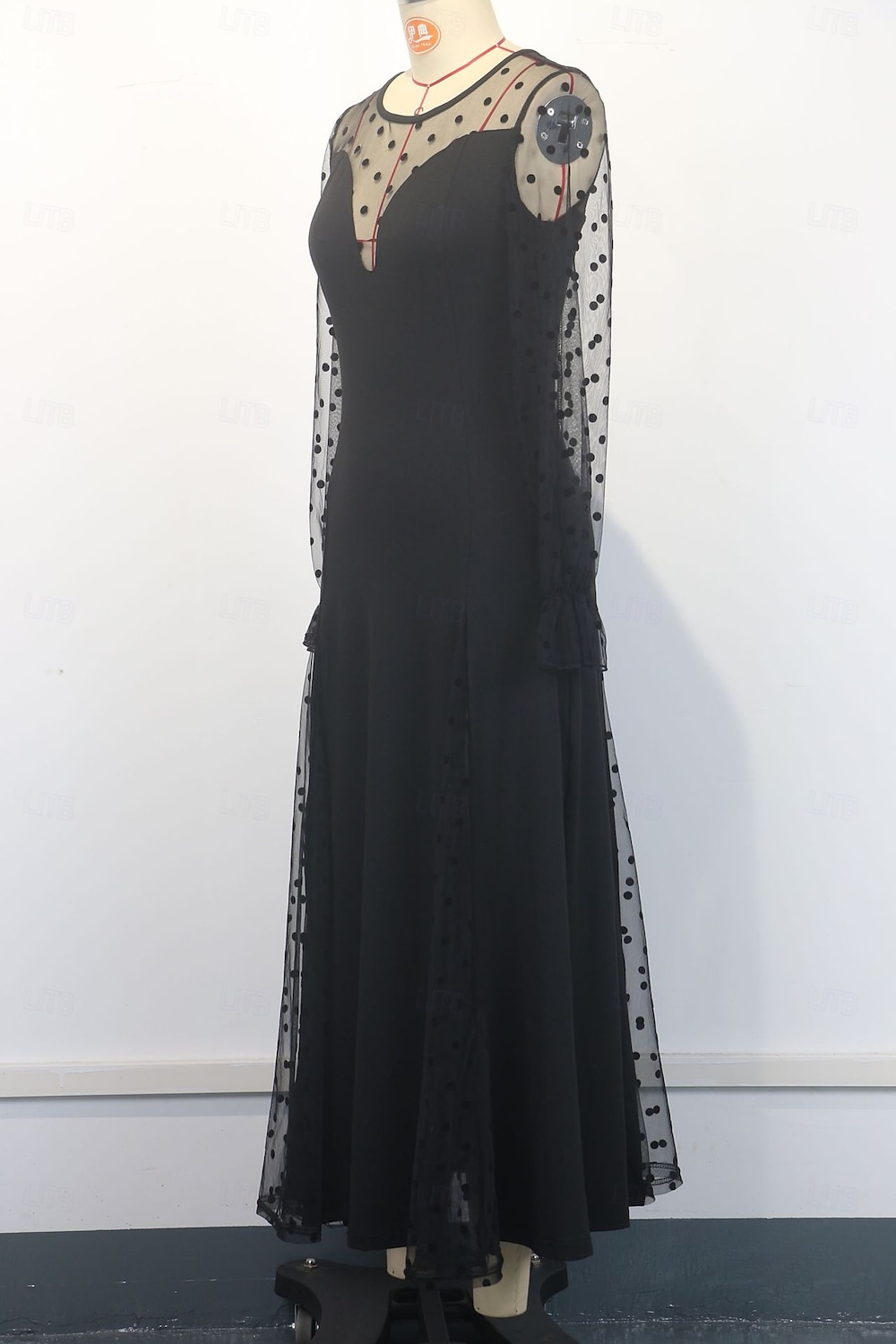 Damen Maxikleid Etui-Kleid Tüllkleid Elegant Hochzeit Urlaub Party Normale Passform Tupfen Langarm Rundhalsausschnitt Schwarz Sommer Frühling Herbst Winter 2025 - $39.99 –P5
