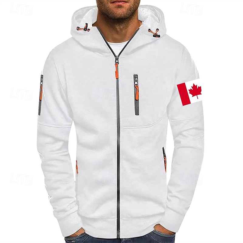 Hombre Sudadera Sudadera con capucha y cremallera completa Negro Blanco Vino Verde Ejército Azul Marino Con Capucha Bandera Cremallera Bolsillo Deporte Diario Festivos Poliéster Ropa de calle Básico 2025 - $22.99 –P9