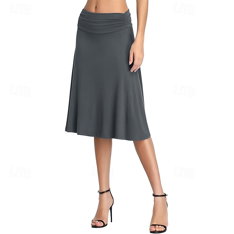 Damen Rock Lässig Knielang Mittlere Hüfthöhe Röcke Einfach Gerafft Mikroelastisch Urlaub Straße Schwarz Weiß Armeegrün Rote Herbst Polyester 2025 - $20.99 –P12